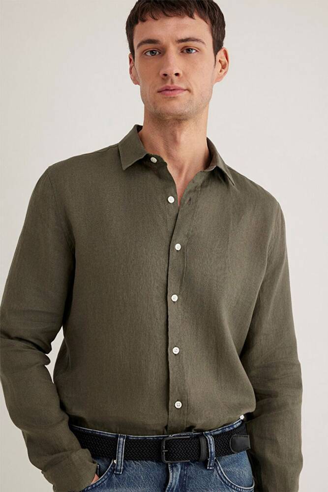 Erkek Uzun Kol Gömlek 0211466-71546 Haki 