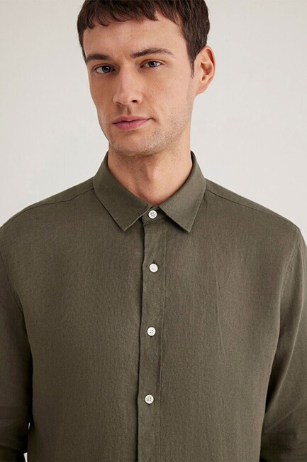 Erkek Uzun Kol Gömlek 0211466-71546 Haki - Thumbnail
