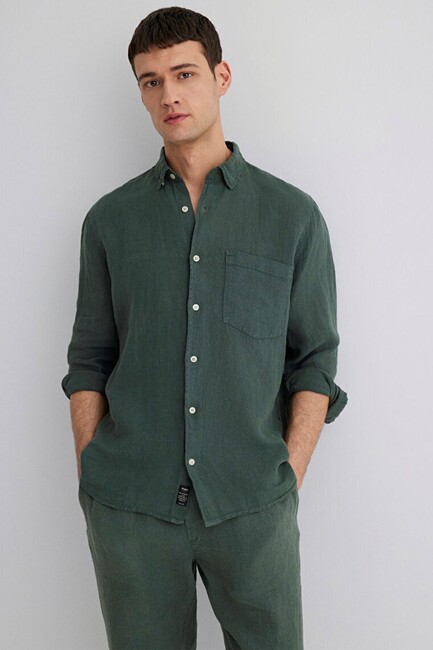 Erkek Uzun Kol Gömlek 0211472-71598 Yeşil (1)
