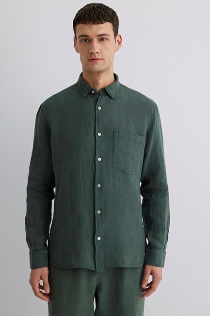 Erkek Uzun Kol Gömlek 0211472-71598 Yeşil - Thumbnail