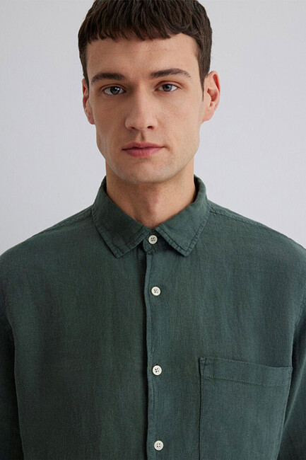 Erkek Uzun Kol Gömlek 0211472-71598 Yeşil - Thumbnail
