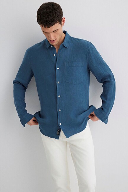 Erkek Uzun Kol Gömlek 0211472-89798 Mavi (1)