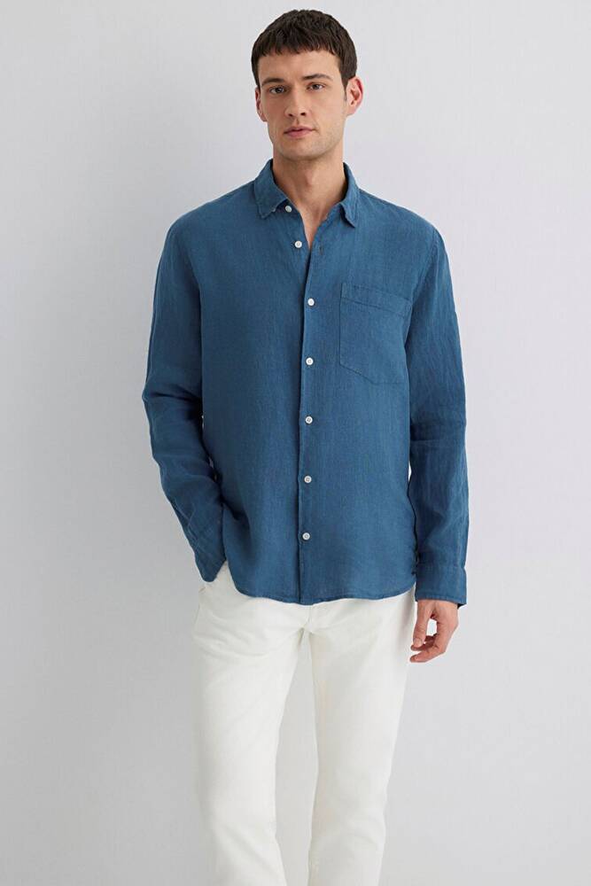 Erkek Uzun Kol Gömlek 0211472-89798 Mavi 