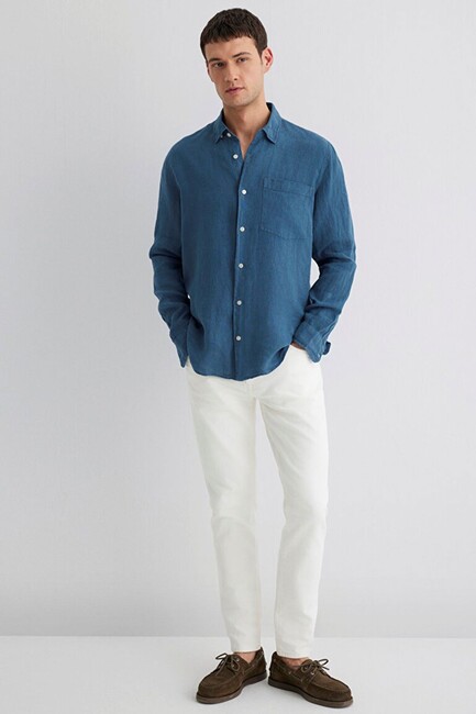 Erkek Uzun Kol Gömlek 0211472-89798 Mavi (3)