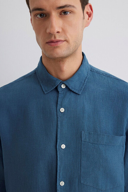 Erkek Uzun Kol Gömlek 0211472-89798 Mavi - Thumbnail