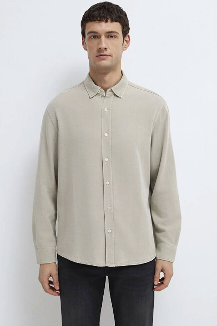 Erkek Uzun Kol Gömlek 0211482-70333 Bej - Thumbnail