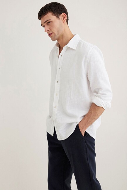 Erkek Uzun Kol Gömlek 0211518-620 Beyaz - Thumbnail
