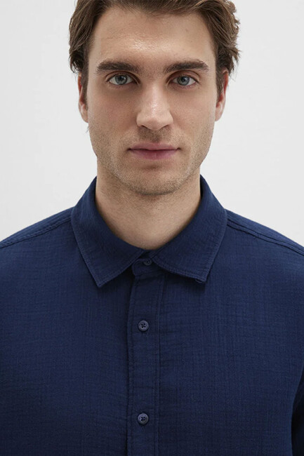 Erkek Uzun Kol Gömlek 0211518-80872 Lacivert - Thumbnail