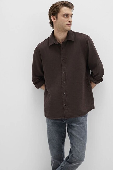Erkek Uzun Kol Gömlek 0211518-87537 Kahve (1)