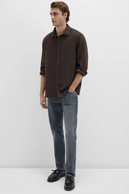 Erkek Uzun Kol Gömlek 0211518-87537 Kahve (2)