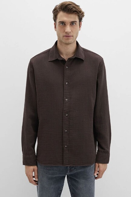 Erkek Uzun Kol Gömlek 0211518-87537 Kahve (3)