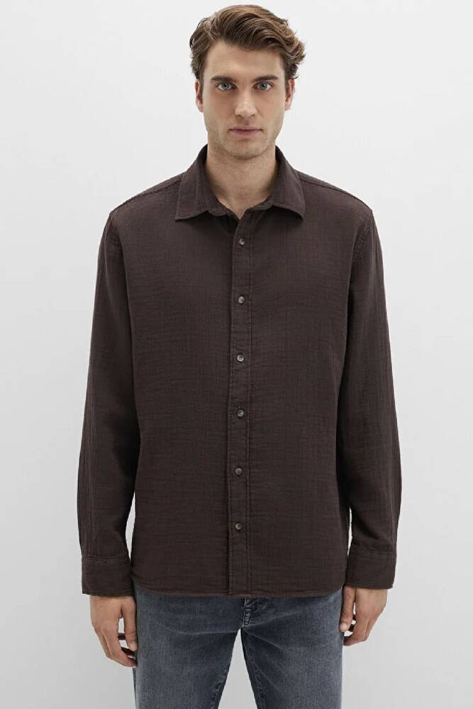 Erkek Uzun Kol Gömlek 0211518-87537 Kahve 