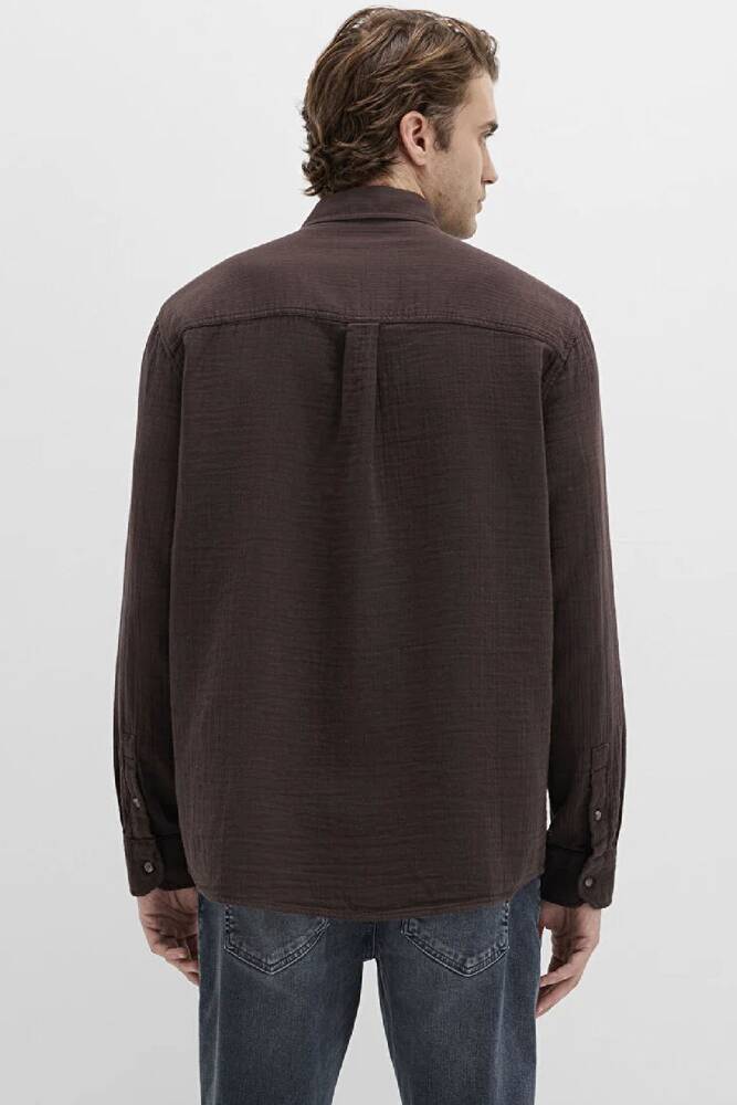 Erkek Uzun Kol Gömlek 0211518-87537 Kahve 