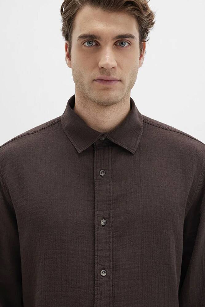 Erkek Uzun Kol Gömlek 0211518-87537 Kahve 