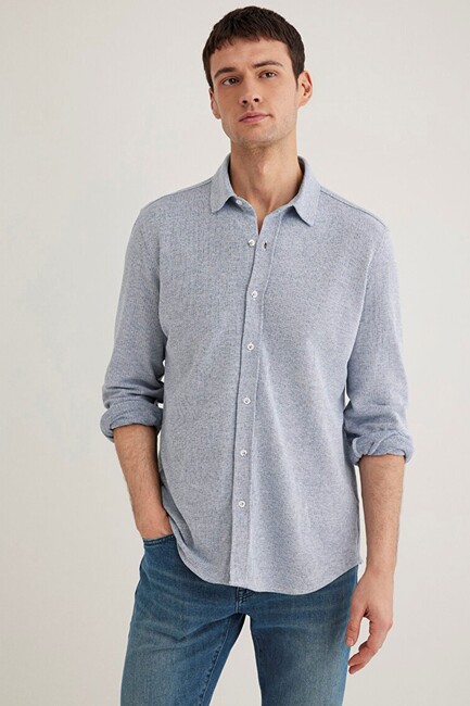 Erkek Uzun Kol Gömlek 0211524-70764 Mavi (1)