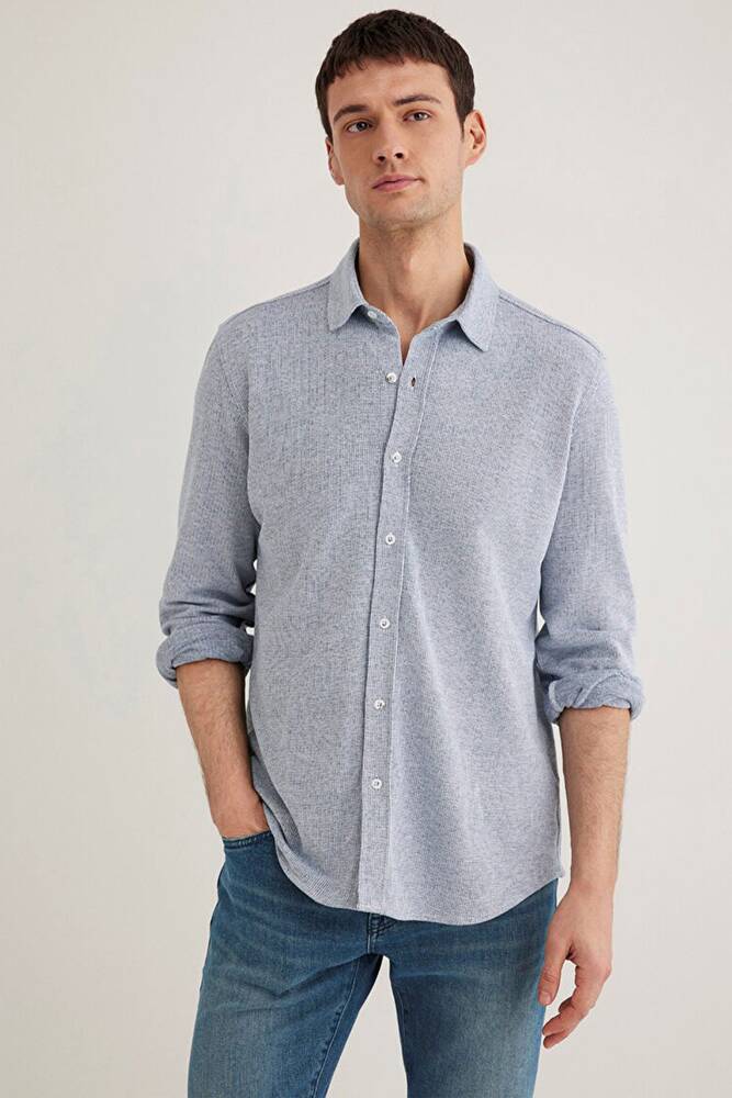 Erkek Uzun Kol Gömlek 0211524-70764 Mavi 