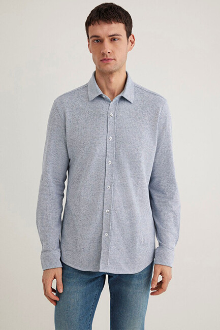 Erkek Uzun Kol Gömlek 0211524-70764 Mavi - Thumbnail