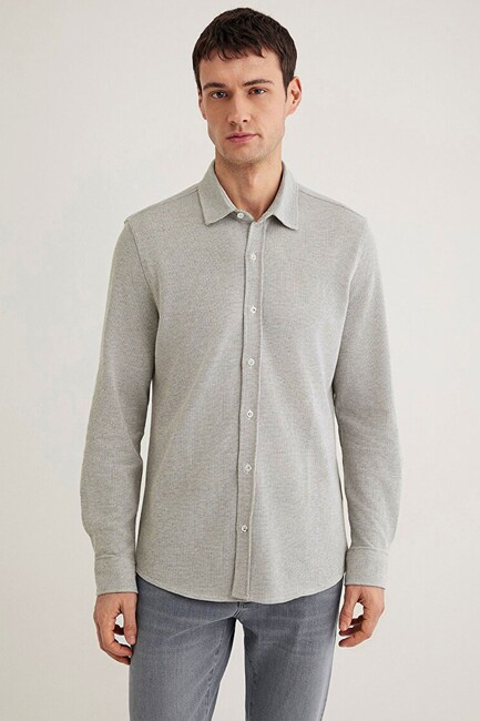 Erkek Uzun Kol Gömlek 0211524-86961 Gri - Thumbnail