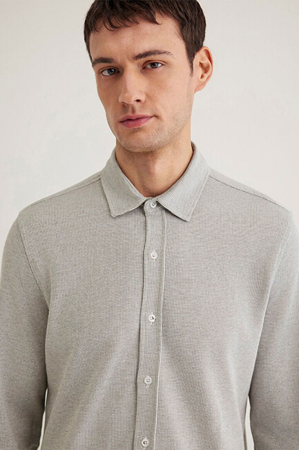 Erkek Uzun Kol Gömlek 0211524-86961 Gri - Thumbnail