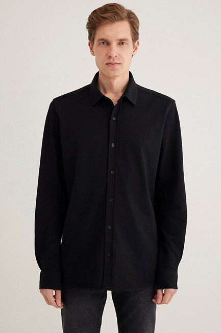 Erkek Uzun Kol Gömlek 0211583-900 Siyah - Thumbnail