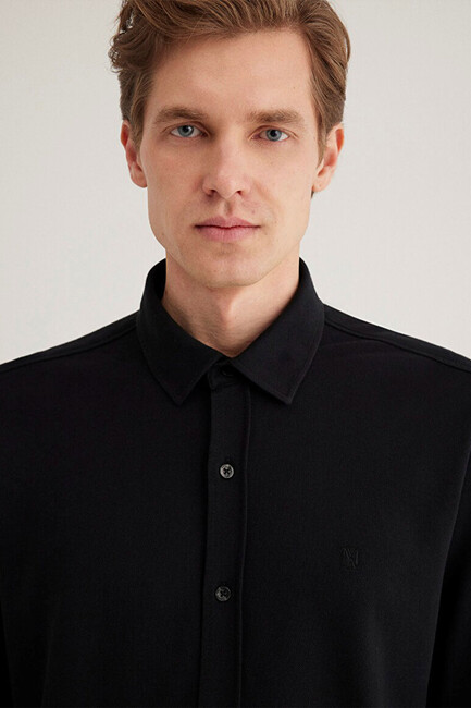 Erkek Uzun Kol Gömlek 0211583-900 Siyah - Thumbnail