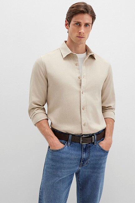 Erkek Uzun Kol Gömlek 0211641-70039 Bej (1)