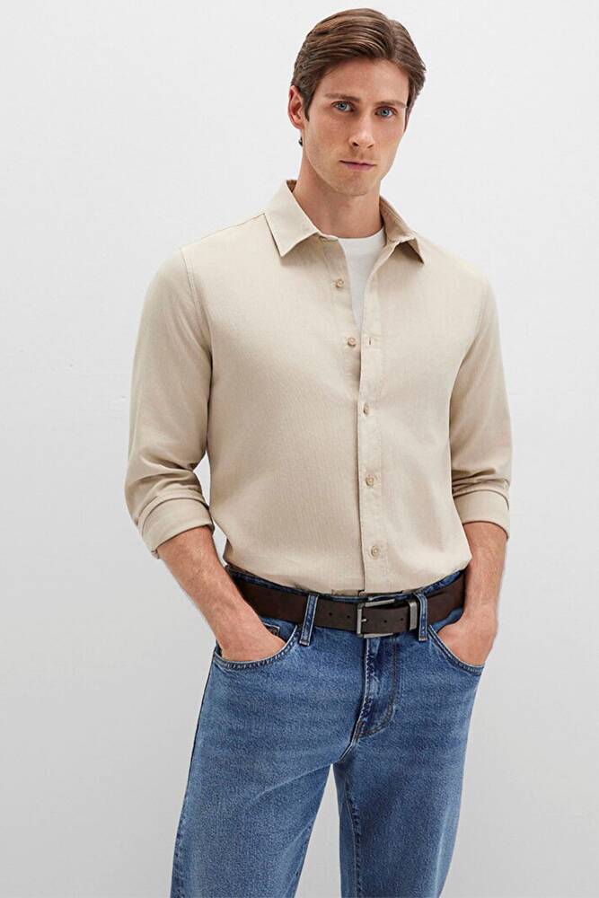 Erkek Uzun Kol Gömlek 0211641-70039 Bej 