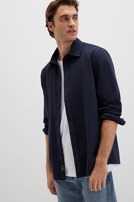 Erkek Uzun Kol Gömlek 0211641-82183 Lacivert (2)