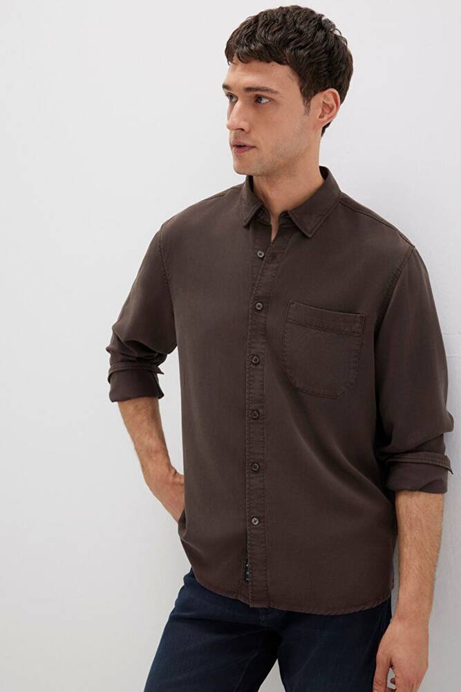 Erkek Uzun Kol Gömlek 0211647-70219 Kahve 