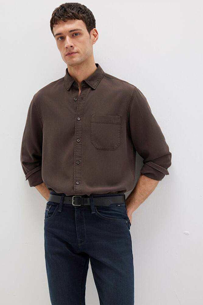 Erkek Uzun Kol Gömlek 0211647-70219 Kahve 