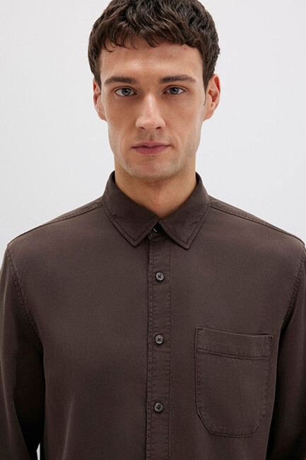 Erkek Uzun Kol Gömlek 0211647-70219 Kahve - Thumbnail