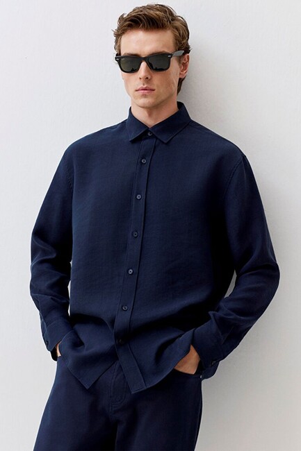Erkek Uzun Kol Gömlek 0211650-70490 Lacivert (2)