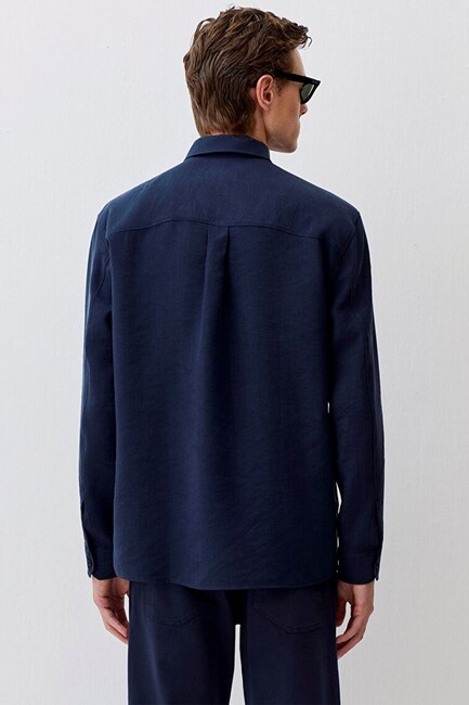 Erkek Uzun Kol Gömlek 0211650-70490 Lacivert - Thumbnail