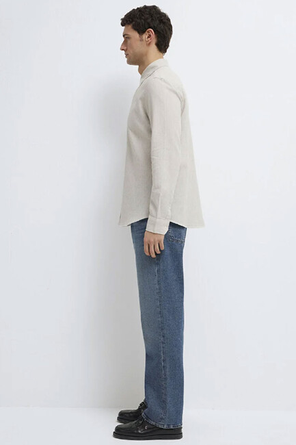 Erkek Uzun Kol Gömlek 0211656-70145 Bej - Thumbnail