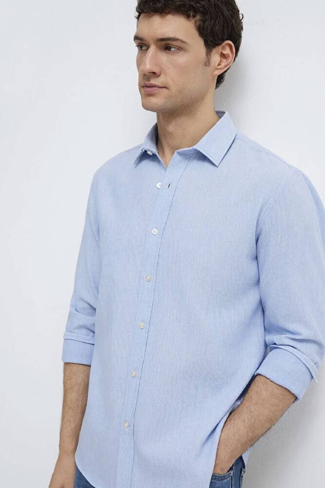 Erkek Uzun Kol Gömlek 0211656-88654 Mavi 