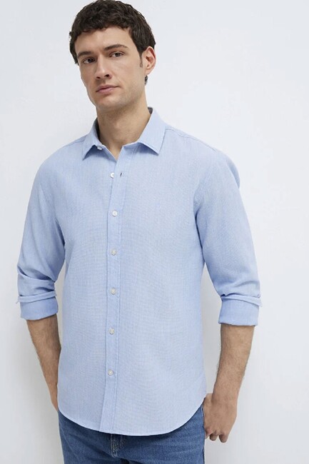 Erkek Uzun Kol Gömlek 0211656-88654 Mavi (3)