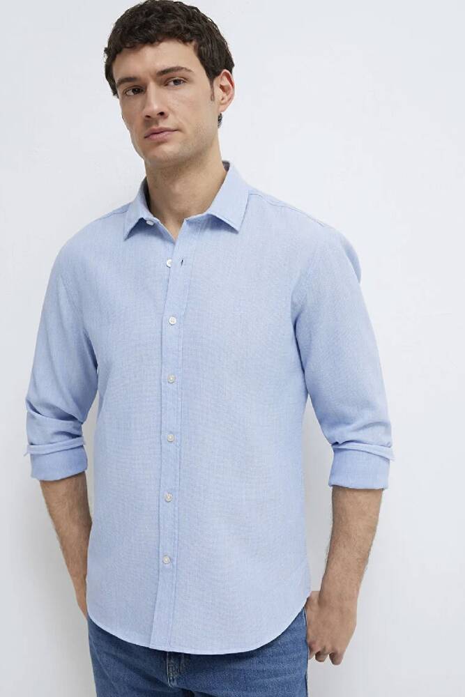 Erkek Uzun Kol Gömlek 0211656-88654 Mavi 