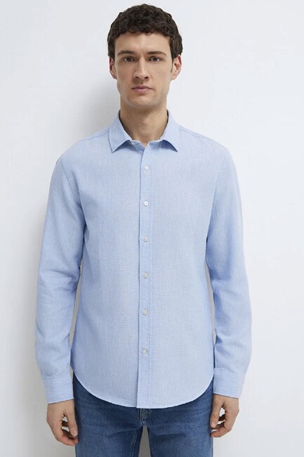 Erkek Uzun Kol Gömlek 0211656-88654 Mavi - Thumbnail
