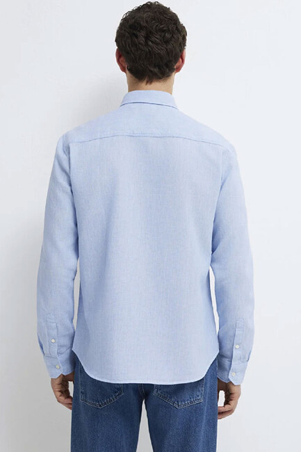 Erkek Uzun Kol Gömlek 0211656-88654 Mavi - Thumbnail
