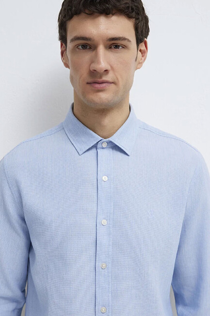 Erkek Uzun Kol Gömlek 0211656-88654 Mavi - Thumbnail