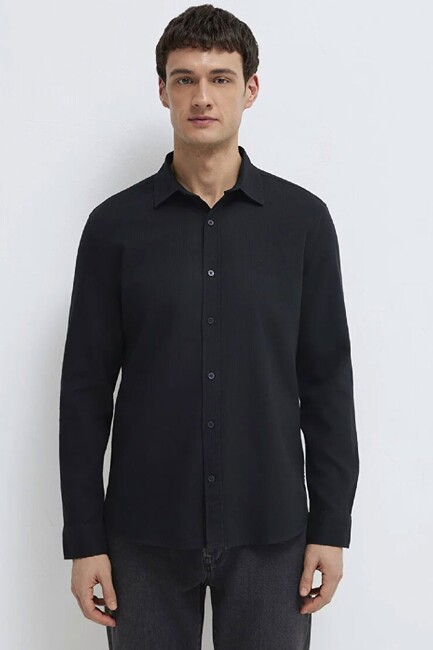 Erkek Uzun Kol Gömlek 0211656-900 Siyah (3)