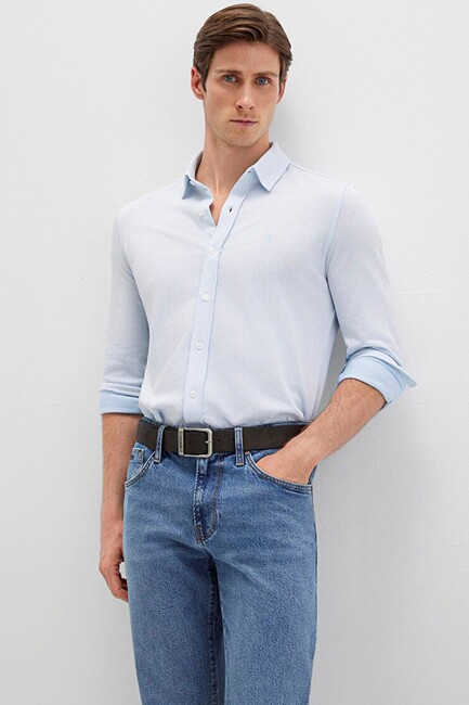 Erkek Uzun Kol Gömlek 0211664-90900 Mavi (2)