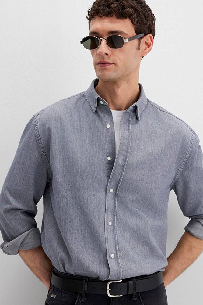 Erkek Uzun Kol Gömlek 0211765-89892 Gri 