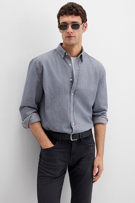 Erkek Uzun Kol Gömlek 0211765-89892 Gri (2)