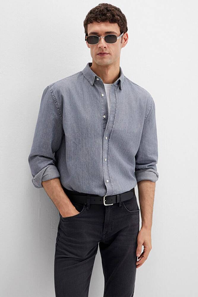 Erkek Uzun Kol Gömlek 0211765-89892 Gri 
