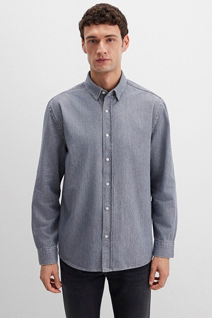 Erkek Uzun Kol Gömlek 0211765-89892 Gri (3)