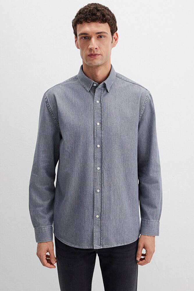 Erkek Uzun Kol Gömlek 0211765-89892 Gri 