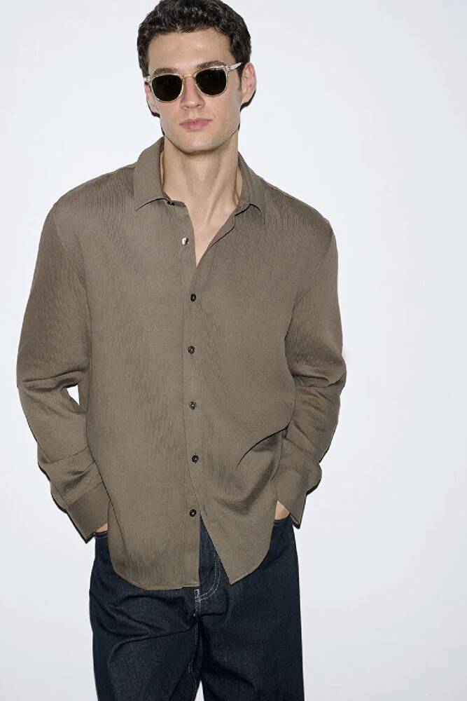 Erkek Uzun Kol Gömlek 0211829-83866 Kahve 