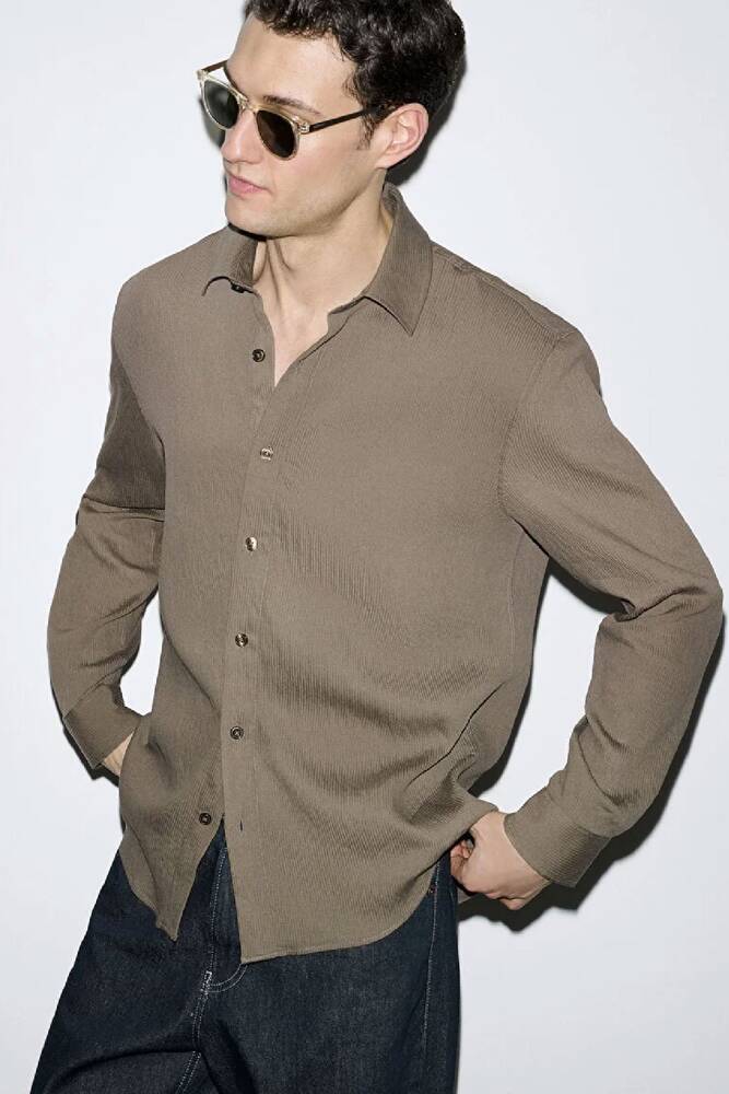 Erkek Uzun Kol Gömlek 0211829-83866 Kahve 