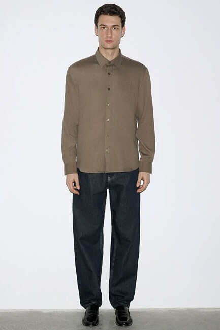 Erkek Uzun Kol Gömlek 0211829-83866 Kahve - Thumbnail